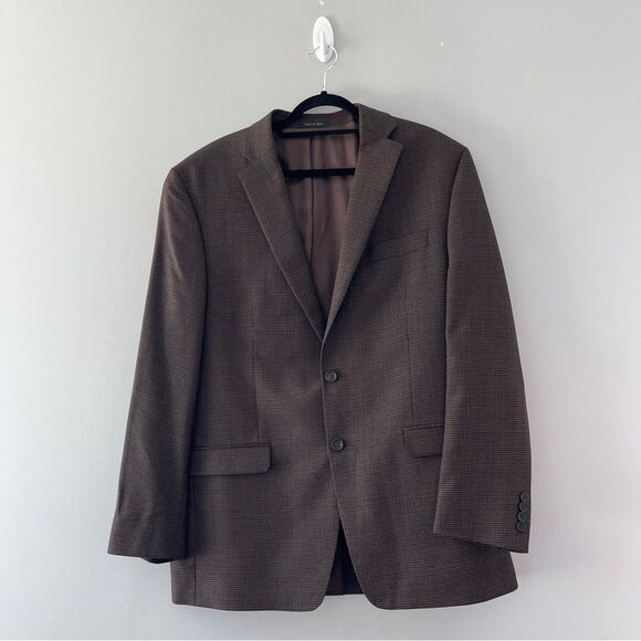 Lauren Ralph Lauren Brown Houndstooth Plaid Wool Blazer Academia Size 44L - Picture 1 of 7